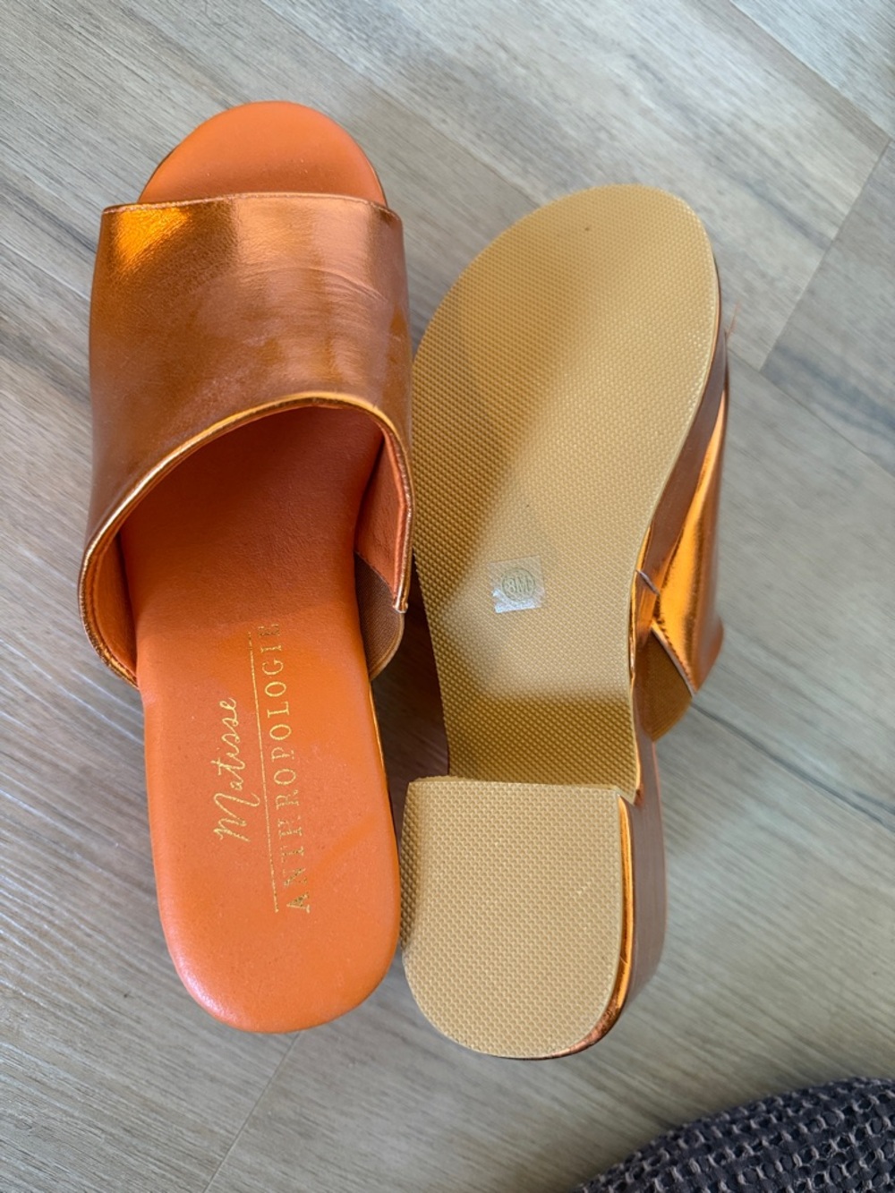 Anthropologie Metallic Orange Platform Clog Mules - Picture 3 of 3